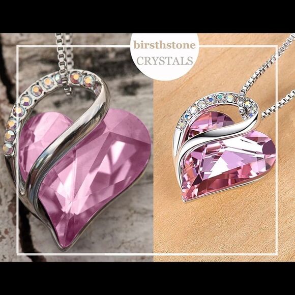 Infinity Love Heart Pendant Necklace Crystal Rhinestone Birthstone - Picture 4 of 4